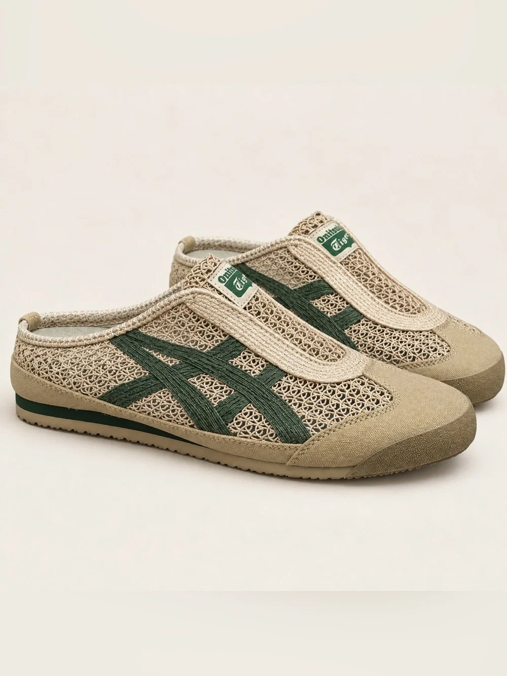 Onitsuka Tiger Mexico 66 Sabot Beige Green Mesh Slip On Mules US 7 Unisex